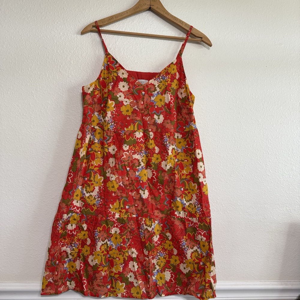 Loft Floral Dress Womens XS X Small‎ Orange Yellow Mini Spaghetti Strap Summer